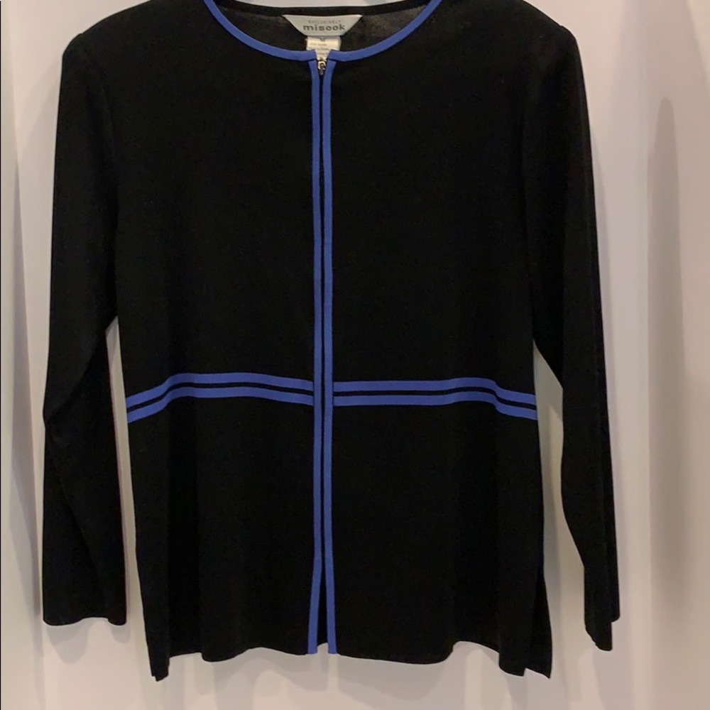 Exclusively Misook Black Blue Zip Cardigan